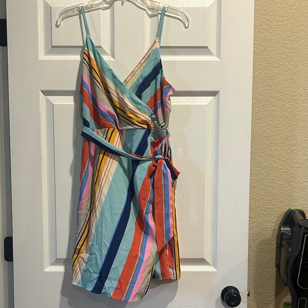 Essue Colorful Striped Wrap Dress Large